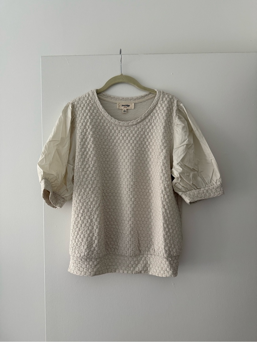 Textured Puff-Sleeve Shirt in Cream